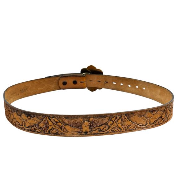 Western Leather Fancy Buckle Belt SZ 38 Women’s Brown Large Buckle Tooled Eagle - Picture 2 of 10